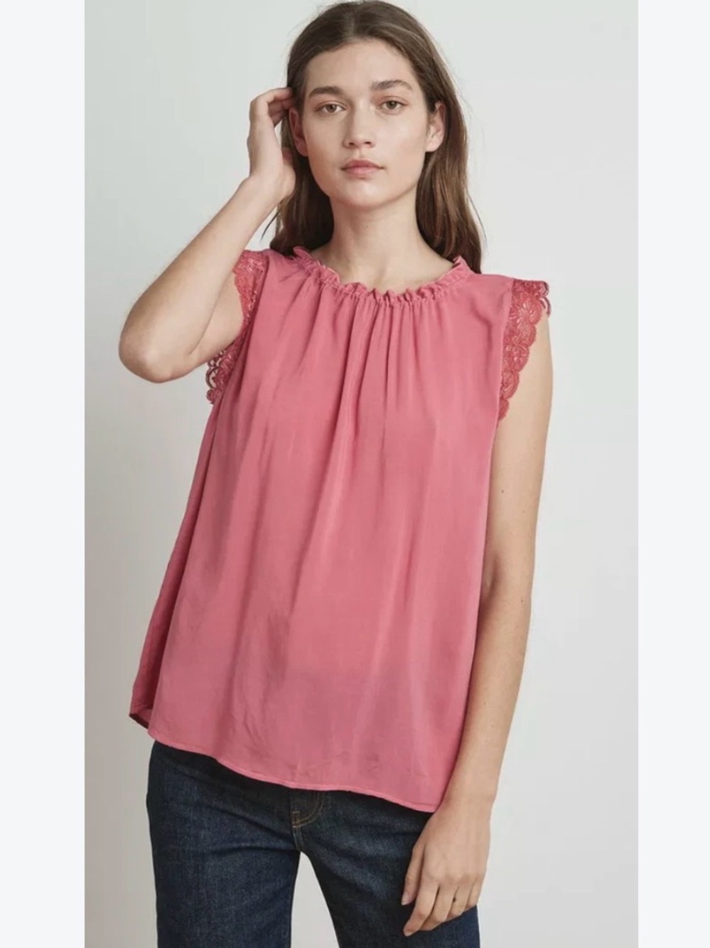 Velvet By Graham & Spencer Elora Rayon Challis Lace Blouse Top